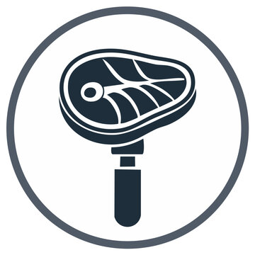 Illustration of steak and magnifying glass in circle as symbol for food research or quality control