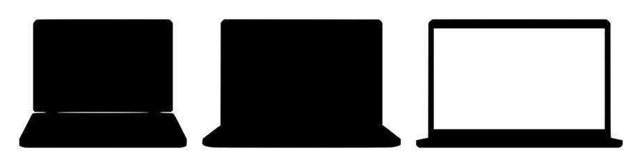 Obraz premium Laptop set with black silhouette on white background featuring laptop computer, silhouette, black and white vector with minimalist illustration and graphic design