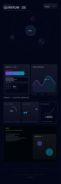 Neon dashboard in dark futuristic interface with blue purple lighting for business infographic