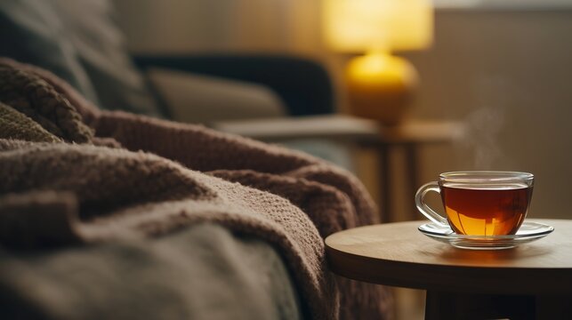 Cozy home setting with steaming tea