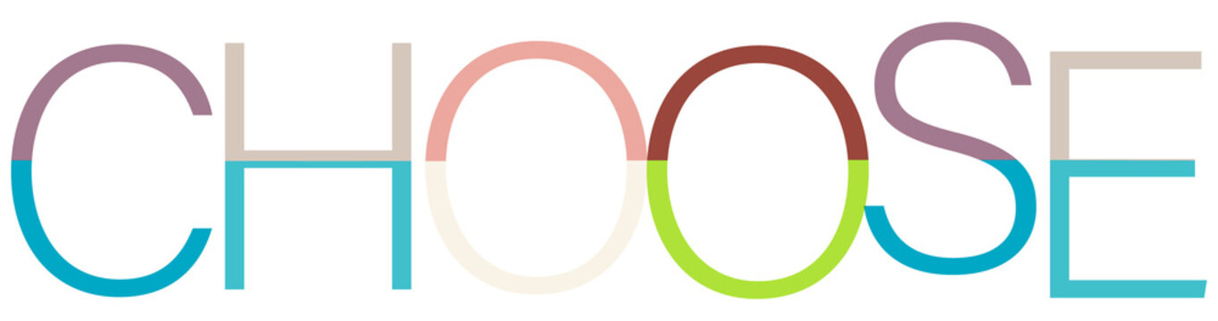 Colorful word choose design with segmented color blocks isolated on transparent background