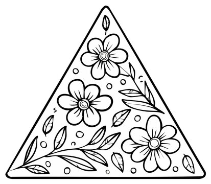 Triangle shape with outline floral pattern and leaves hand drawn illustration