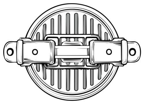 Industrial Metal Grate with Clamp Mechanism Vintage Line Drawing Style