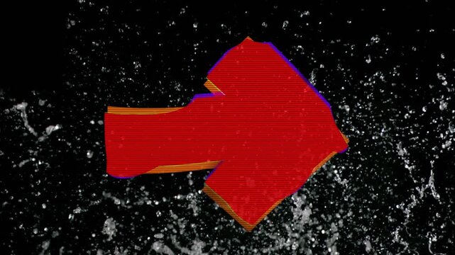 Playback starting, red arrow rotating slightly while white splashes rising for tech branding