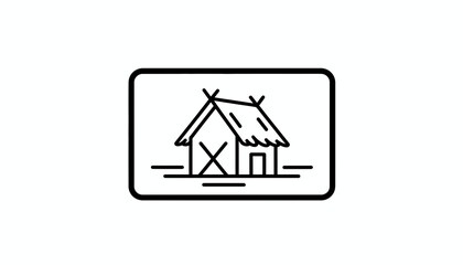 Obraz premium Simple Line Art Icon of a Traditional Hut with Thatched Roof and X-Shaped Window