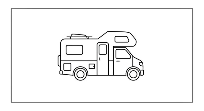 Simple Line Art Icon of a Motorhome RV Camper Van for Travel and Outdoor Adventures