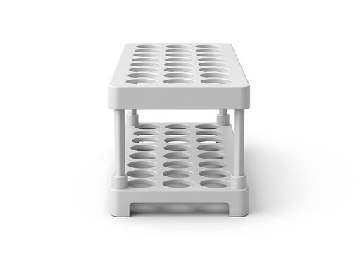 White plastic test tube rack holder with holes isolated on white background