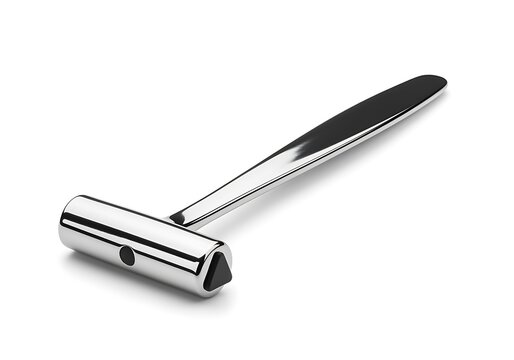 Chrome neurological reflex hammer medical diagnostic tool white background