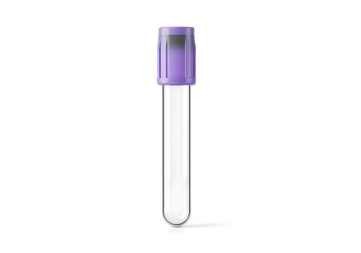 Laboratory test tube with purple cap isolated on white background science 