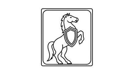 Fototapeta premium Rearing Horse with Shield Emblem - Heraldic Symbol of Strength and Protection