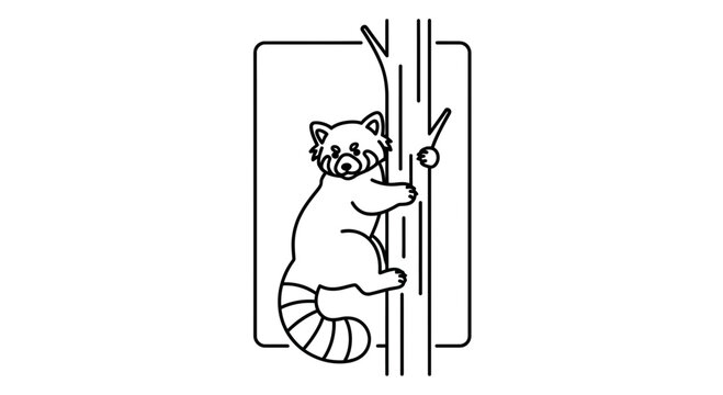 Red Panda Climbing Tree Trunk Line Art Illustration