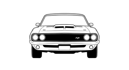 Fototapeta premium A classic muscle car, specifically a vintage Dodge Charger, showcased in a detailed illustration, highlighting its distinctive front grille and headlights.