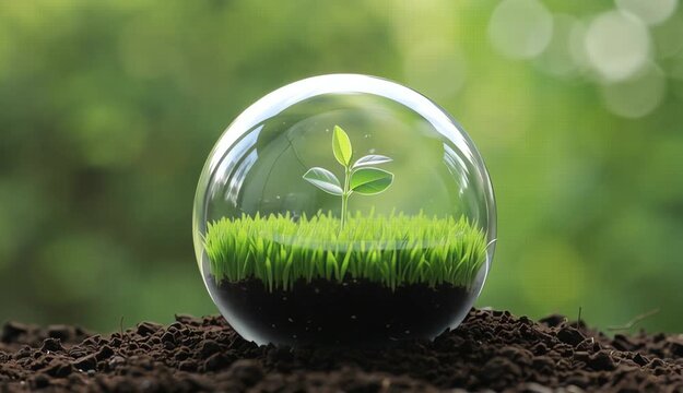 green natural environment background concept for earth day april celebration with plant seed in the forest growing on the planet and water around it