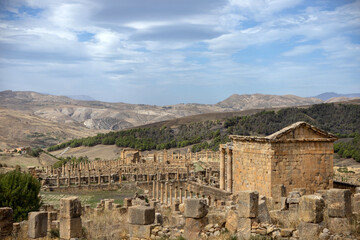 Naklejka premium Church complex ruins and baptistery quarter at Djémila