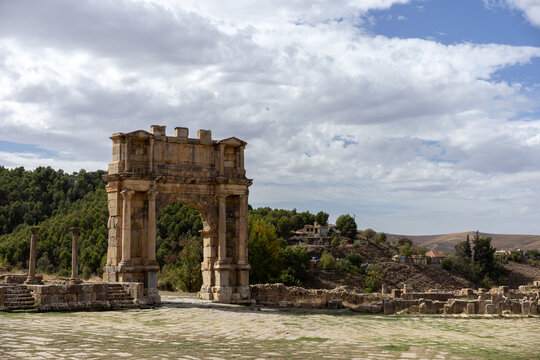 Columns and forum area near the Severan Temple at Dj&eacute;mila