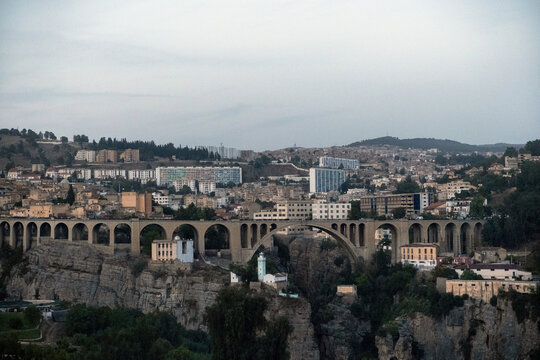 Dramatic view of Constantine's Rhumel Gorge and bridges from the Protea Hotel