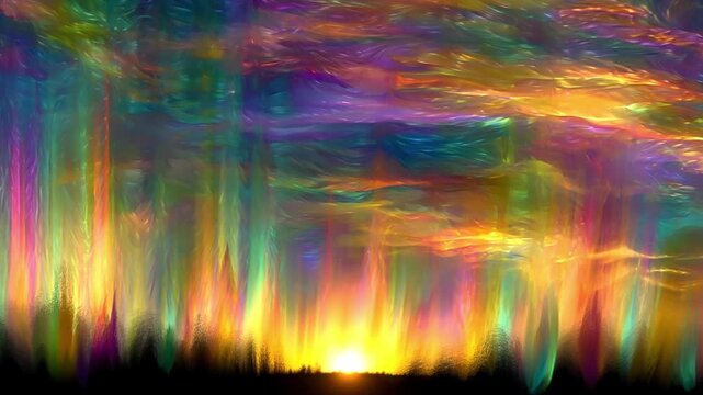 Vibrant Abstract Sunset with Colorful Textures in Dreamlike Landscape