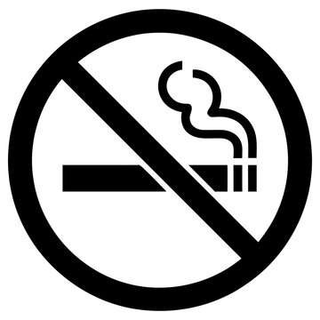 Minimalist vector graphic design showing a classic no smoking sign icon meant for public spaces that clearly prohibits all tobacco use and cigarette usage