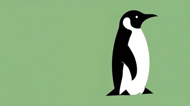 Animated minimalist penguin walking on green background