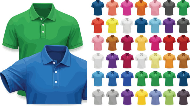 Green and blue polo shirt mockup collection with short sleeve with clothing template with apparel mockup with fashion design with color palette