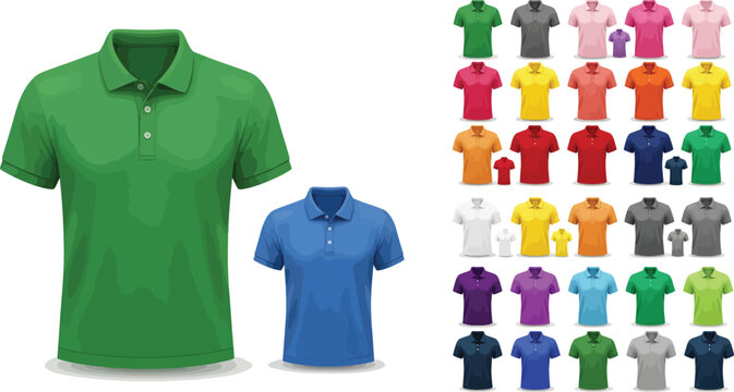 Colorful polo shirt mockup set with short sleeve with clothing template with apparel mockup with fashion design with color palette