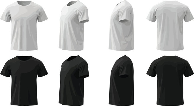 Set of white and black t-shirt mockups with t shirt with short sleeve with round neck with fashion design with men apparel with women apparel with clothing collection with plain shirt
