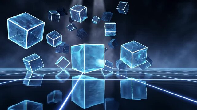 Transparent Glowing Cubes Surrounded by Light and Atmosphere Effects