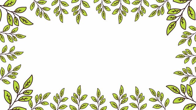 minimalist green leaf border frame on clean white background space