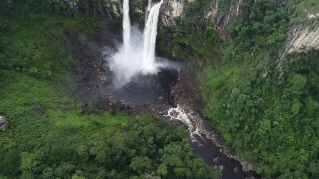 Aerial images of Chapada dos Veadeiros National Park, Salto do Rio Preto waterfalls &ndash; Brazil