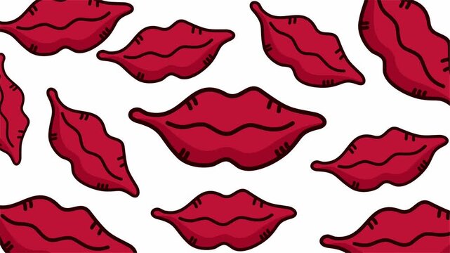 Seamless pattern of stylized red lips on a bright background