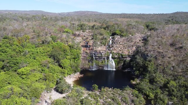 Aerial image of the Po&ccedil;o Encantado Waterfall, Chapada dos Veadeiros &ndash; Brazil