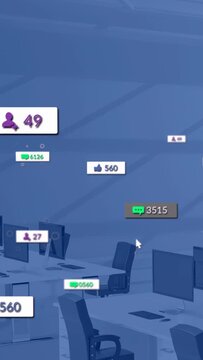 Vertical video: Office with UI badges, cursor hover causing pulses, counts growing to show interest