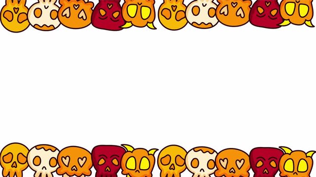 Decorative frame made of many colorful cartoon skull head icons