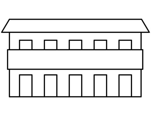 二階建て住宅の線画アイコン（白黒）