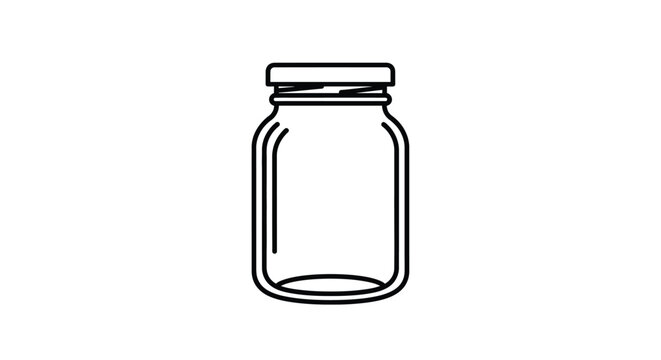 Simple black and white vector illustration of an empty glass mason jar design featuring clean bold outlines for various culinary and decorative creative project uses