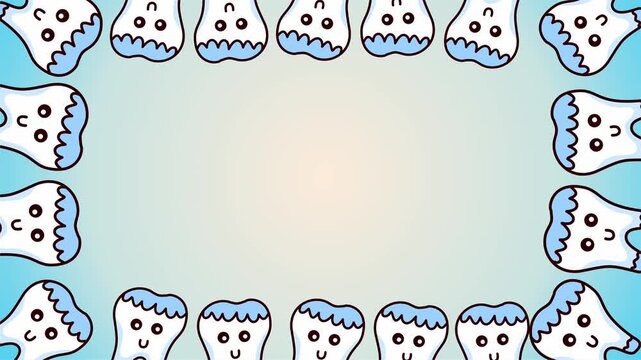 cute blue clouds and white monsters frame border for children