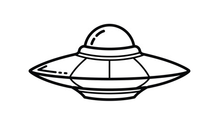 Fototapeta premium Simple minimalist line art vector graphic illustration of a classic flying saucer spaceship designed with clean black outlines for modern creative projects and digital art
