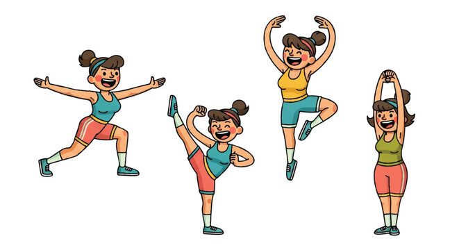 Woman exercising in various poses vector illustration isolated