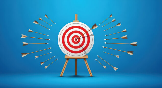 Target Missed Business Concept Challenge Failure Difficulty Mistake Flaws Arrows Missed Aim In Blue Background.