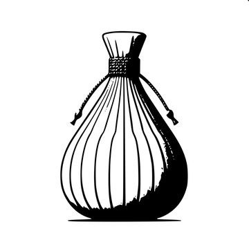 Clean vector line art of Spanish wine bota bag for Traditional accessory design