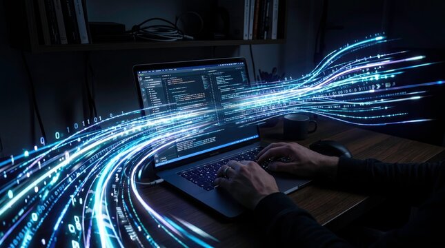 Dynamic Data Flow Visualization with Coding on Laptop Screen