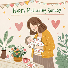 Mother holding baby on mothering sunday