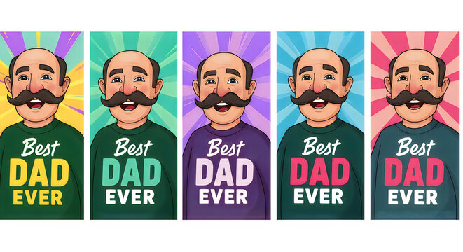 Happy father with mustache in colorful pop art style best dad ever t-shirt design