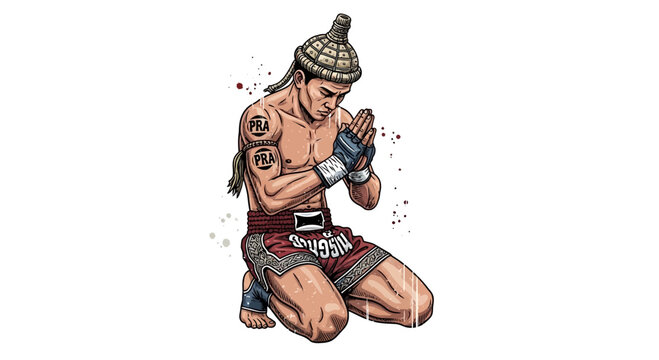 Muay Thai Fighter Performing Wai Kru Ram Muay Ritual