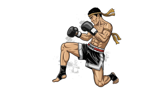 Muay Thai Fighter Kneeling Punching Pose