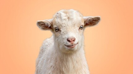 Fototapeta premium Adorable Baby Goat Portrait with Soft Orange Background.