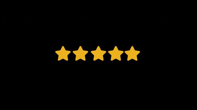 Special and rating star icon animation, orange glowing five star flat symbol animation, suitable of customer feedback. 4k video with alpha channel