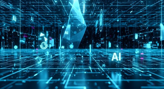 Abstract technological grid with AI elements