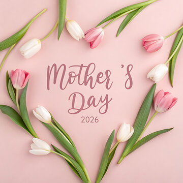 Mother's day floral design with pink tulips
