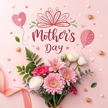 Mother's day floral bouquet with heart balloon